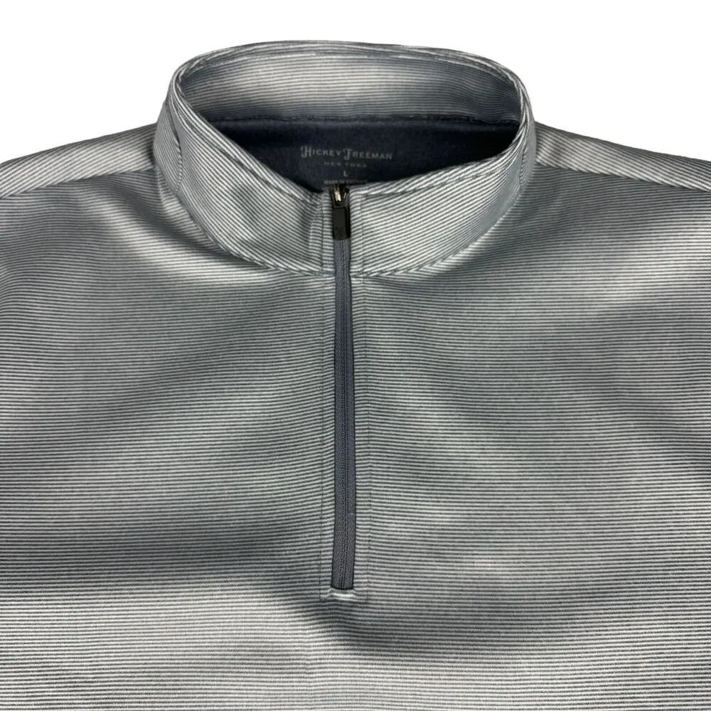 Hickey Freeman Pullover Men's Large Gray Long Sleeve 1/4 Zip Jacket Striped Golf
